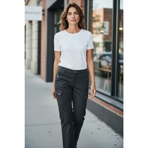 Zenergy Chico's Black Cargo Pants Sz 2 Lightweight Athletic Straight Lagenlook